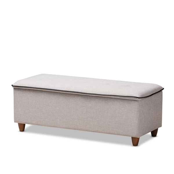 baxton studio Baxton Studio Marlisa Mid-Century Modern Walnut Finished Wood and Greyish Beige Fabric Upholstered Button Tufted Storage Ottoman Bench