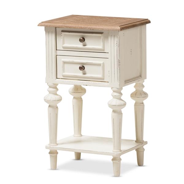baxton studio Baxton Studio Marquetterie French Provincial Style Weathered Oak and White Wash Distressed Finish Wood Two-Tone 2-Drawer and 1-Shelf Nightstand