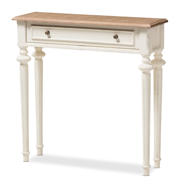 baxton studio Baxton Studio Marquetterie French Provincial Style Weathered Oak and White Wash Distressed Finish Wood Two-Tone Console Table