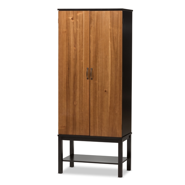 baxton studio Baxton Studio Marya Mid-Century Modern Dark Brown And Walnut Two-Tone Solid Rubberwood MDF Veneered Wine Cabinet