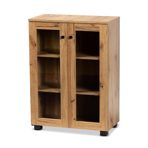 baxton studio Baxton Studio Mason Modern and Contemporary Oak Brown Finished Wood 2-Door Storage Cabinet with Glass Doors