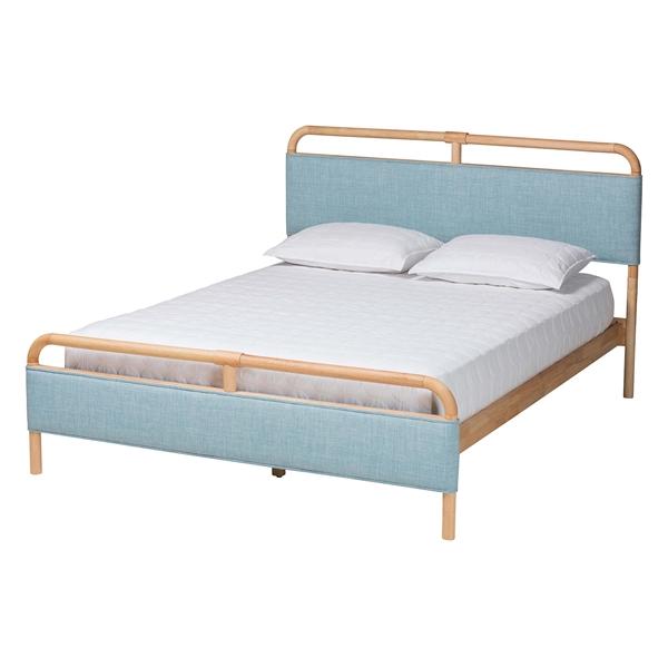 baxton studio Baxton Studio Mateo Modern and Contemporary Baby Blue Fabric and Natural Wood Queen Size Platform Bed