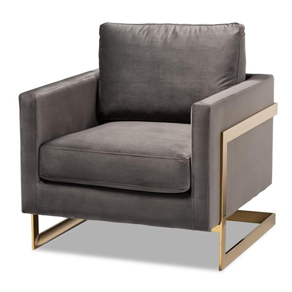 baxton studio Baxton Studio Matteo Glam and Luxe Grey Velvet Fabric Upholstered Gold Finished Armchair