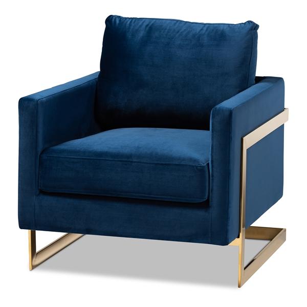 baxton studio Baxton Studio Matteo Glam and Luxe Navy Blue Velvet Fabric Upholstered Gold Finished Armchair