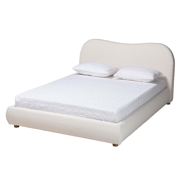 baxton studio Baxton Studio Maya Mid-Century Modern Cream Boucle Fabric and Oak Brown Finished Wood Queen Size Platform Bed
