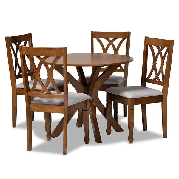 baxton studio Baxton Studio Maya Modern and Contemporary Grey Fabric Upholstered and Walnut Brown Finished Wood 5-Piece Dining Set