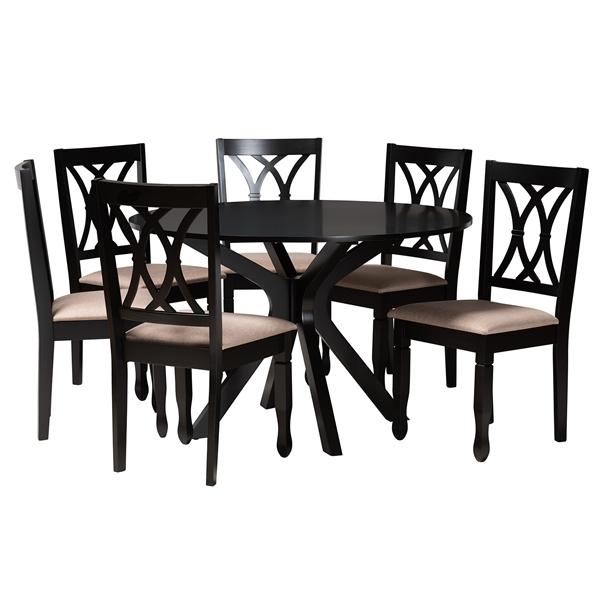 baxton studio Baxton Studio Maya Modern Beige Fabric and Espresso Brown Finished Wood 7-Piece Dining Set