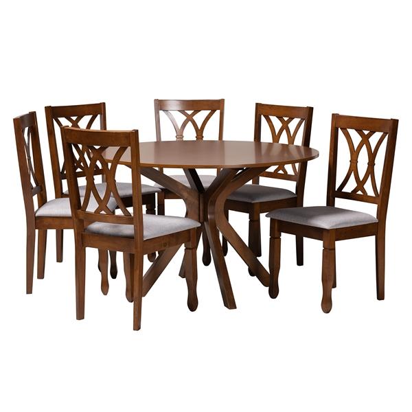 baxton studio Baxton Studio Maya Modern Grey Fabric and Walnut Brown Finished Wood 7-Piece Dining Set