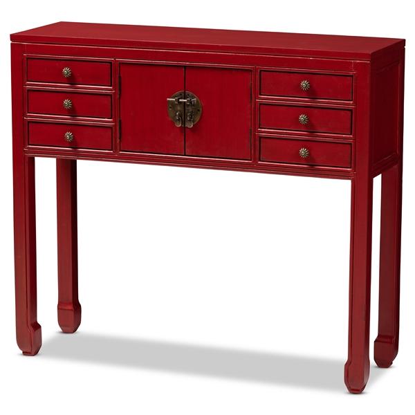 baxton studio Baxton Studio Melodie Classic and Antique Red Finished Wood Bronze Finished Accents 6-Drawer Console Table