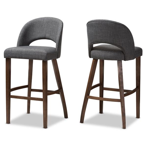 baxton studio Baxton Studio Melrose Mid-Century Modern Dark Grey Fabric Upholstered Walnut Finished Wood Bar Stool (Set of 2)