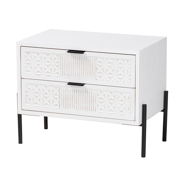 baxton studio Baxton Studio Merryn Mid-Century Transitional Distressed White Finished Wood and Black Metal 2-Drawer Storage Cabinet