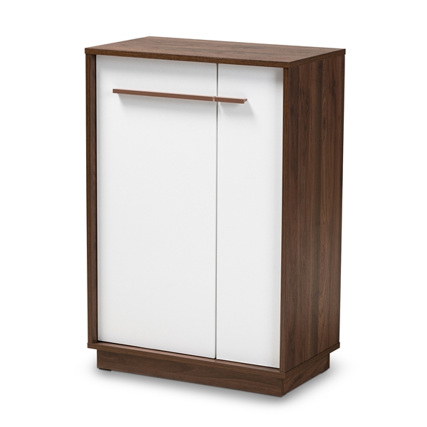 baxton studio Baxton Studio Mette Mid-Century Modern Two-Tone White and Walnut Finished 5-Shelf Wood Entryway Shoe Cabinet