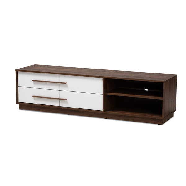 baxton studio Baxton Studio Mette Mid-Century Modern Two-Tone White and Walnut Finished 4-Drawer Wood TV Stand