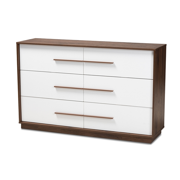 baxton studio Baxton Studio Mette Mid-Century Modern White and Walnut Finished 6-Drawer Wood Dresser