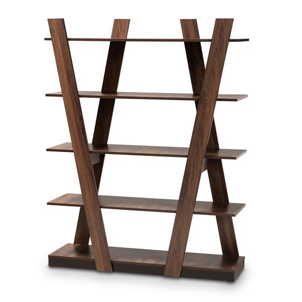 baxton studio Baxton Studio Michio Modern and Contemporary Walnut Brown Finished 5-Tier Wood Geometric Living Room Display Shelf