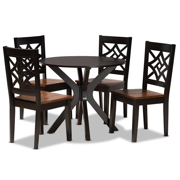 baxton studio Baxton Studio Miela Modern and Contemporary Two-Tone Dark Brown and Walnut Brown Finished Wood 5-Piece Dining Set