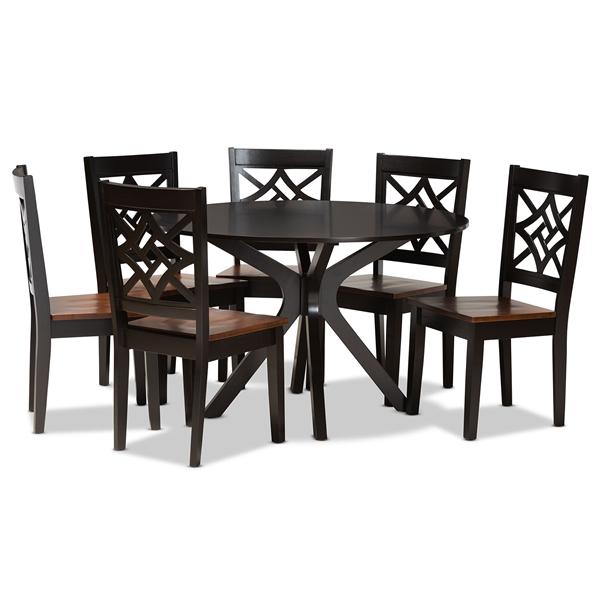 baxton studio Baxton Studio Miela Modern and Contemporary Two-Tone Dark Brown and Walnut Brown Finished Wood 7-Piece Dining Set