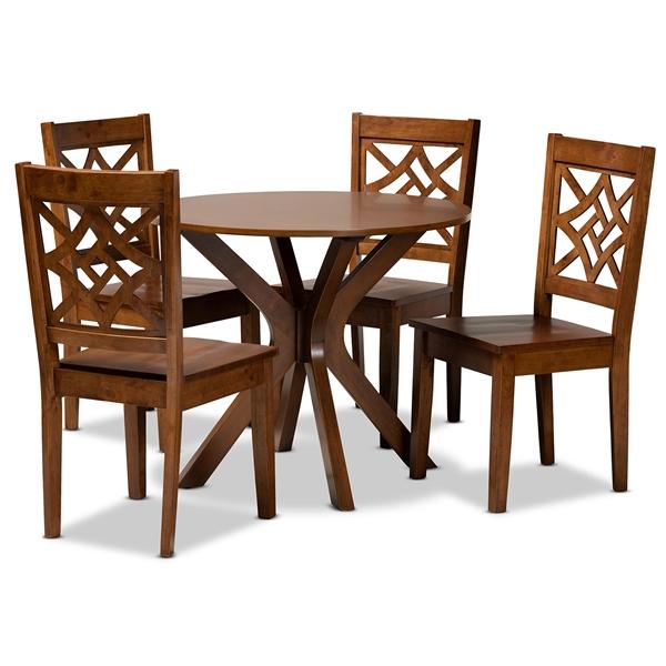 baxton studio Baxton Studio Miela Modern and Contemporary Walnut Brown Finished Wood 5-Piece Dining Set