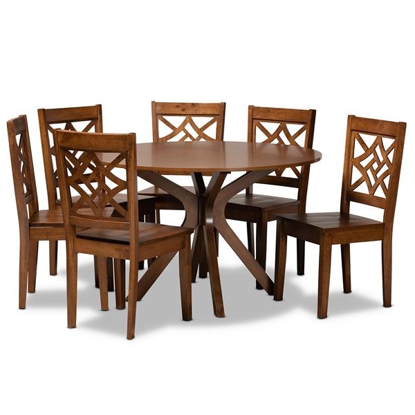 baxton studio Baxton Studio Miela Modern and Contemporary Walnut Brown Finished Wood 7-Piece Dining Set