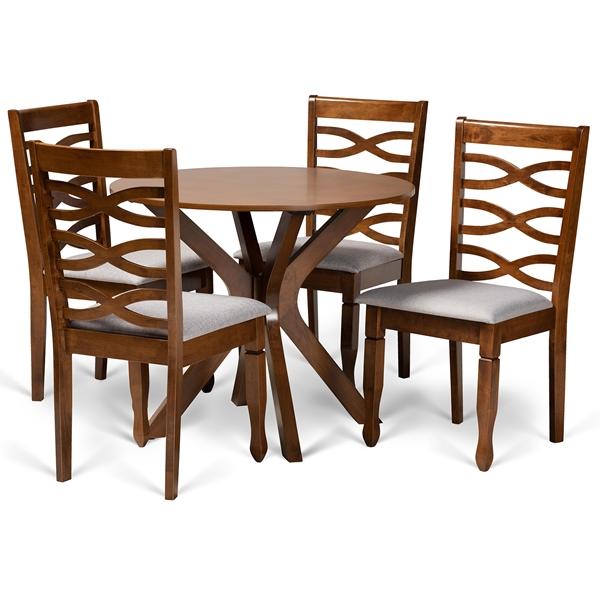 baxton studio Baxton Studio Mila Modern and Contemporary Grey Fabric Upholstered and Walnut Brown Finished Wood 5-Piece Dining Set