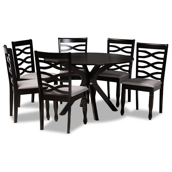 baxton studio Baxton Studio Mila Modern and Contemporary Grey Fabric Upholstered and Dark Brown Finished Wood 7-Piece Dining Set