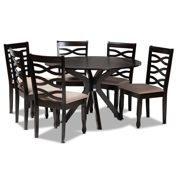 baxton studio Baxton Studio Mila Modern and Contemporary Sand Fabric Upholstered Dark Brown Finished Wood 7-Piece Dining Set