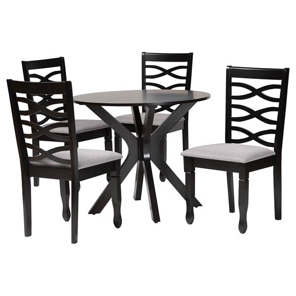 baxton studio Baxton Studio Mila Modern Grey Fabric and Dark Brown Finished Wood 5-Piece Dining Set