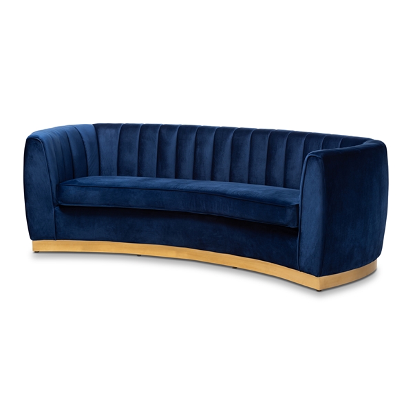 baxton studio Baxton Studio Milena Glam Royal Blue Velvet Fabric Upholstered Gold-Finished Sofa