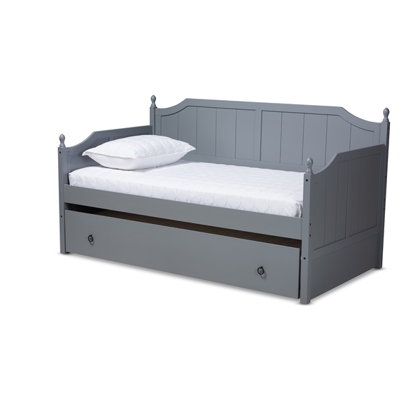baxton studio Baxton Studio Millie Cottage Farmhouse Grey Finished Wood Twin Size Daybed with Trundle