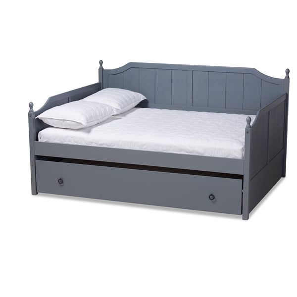 baxton studio Baxton Studio Millie Cottage Farmhouse Grey Finished Wood Full Size Daybed with Twin Size Trundle