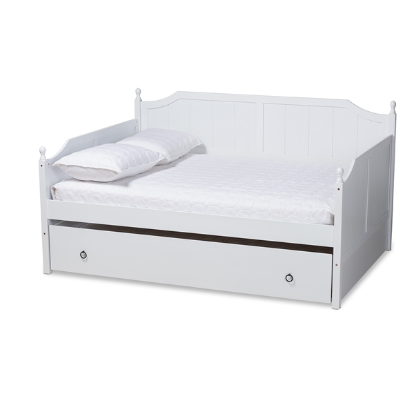 baxton studio Baxton Studio Millie Cottage Farmhouse White Finished Wood Full Size Daybed with Twin Size Trundle