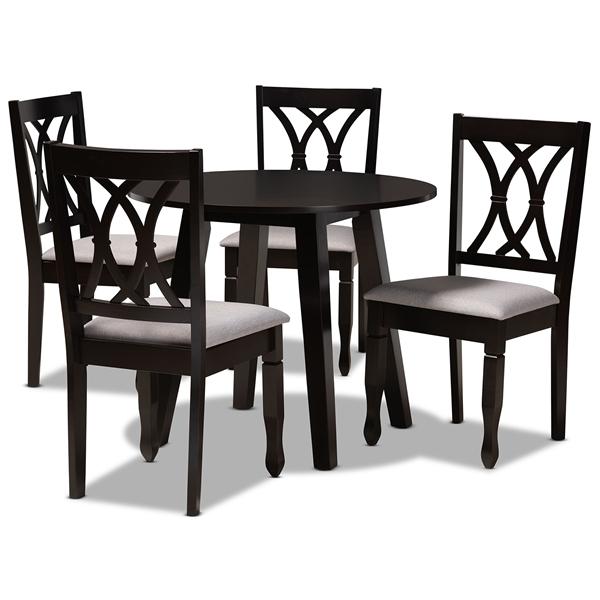 baxton studio Baxton Studio Millie Modern and Contemporary Grey Fabric Upholstered and Dark Brown Finished Wood 5-Piece Dining Set