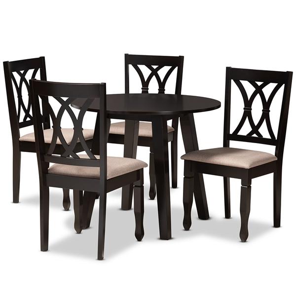 baxton studio Baxton Studio Millie Modern and Contemporary Sand Fabric Upholstered and Dark Brown Finished Wood 5-Piece Dining Set