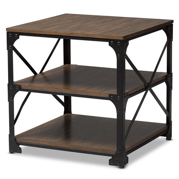 baxton studio Baxton Studio Milo Vintage Industrial Antique Bronze Metal and Distressed Wood End Table