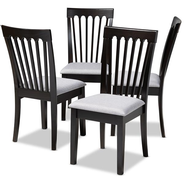 baxton studio Baxton Studio Minette Modern and Contemporary Gray Fabric Upholstered Espresso Brown Finished Wood Dining Chair Set of 4