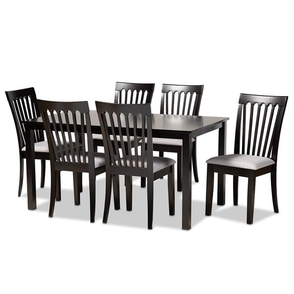 baxton studio Baxton Studio Minette Modern and Contemporary Gray Fabric Upholstered and Espresso Brown Finished Wood 7-Piece Dining Set