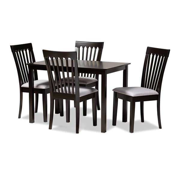 baxton studio Baxton Studio Minette Modern and Contemporary Gray Fabric Upholstered Espresso Brown Finished Wood 5-Piece Dining Set