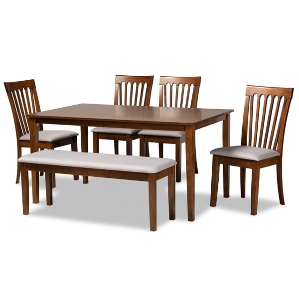 baxton studio Baxton Studio Minette Modern and Contemporary Grey Fabric Upholstered and Walnut Brown Finished Wood 6-Piece Dining Set