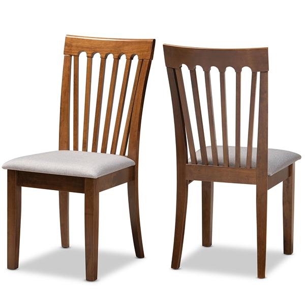 baxton studio Baxton Studio Minette Modern and Contemporary Grey Fabric Upholstered Walnut Brown Finished Wood 2-Piece Dining Chair Set