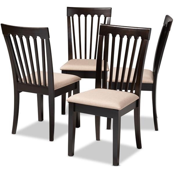 baxton studio Baxton Studio Minette Modern and Contemporary Sand Fabric Upholstered Espresso Brown Finished Wood Dining Chair Set of 4