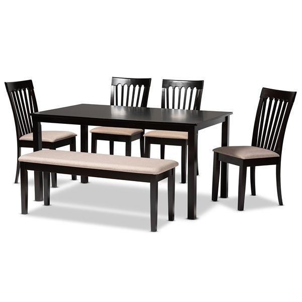 baxton studio Baxton Studio Minette Modern and contemporary Sand Fabric Upholstered and Dark Brown Finished Wood 6-Piece Dining Set