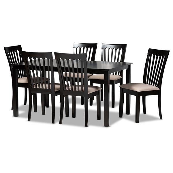 baxton studio Baxton Studio Minette Modern and Contemporary Sand Fabric Upholstered Espresso Brown Finished Wood 7-Piece Dining Set
