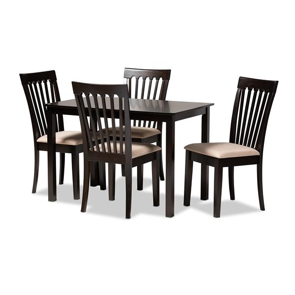 baxton studio Baxton Studio Minette Modern and Contemporary Sand Fabric Upholstered Espresso Brown Finished Wood 5-Piece Dining Set