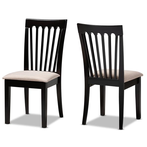 baxton studio Baxton Studio Minette Modern and Contemporary Sand Fabric Upholstered Espresso Brown Finished 2-Piece Wood Dining Chair Set