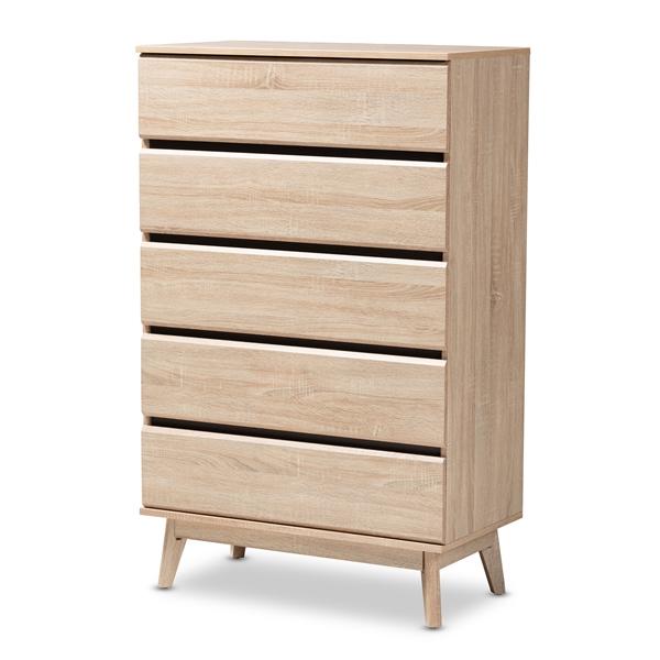 baxton studio Baxton Studio Miren Mid-Century Modern Light Oak and Dark Grey 5-Drawer Chest