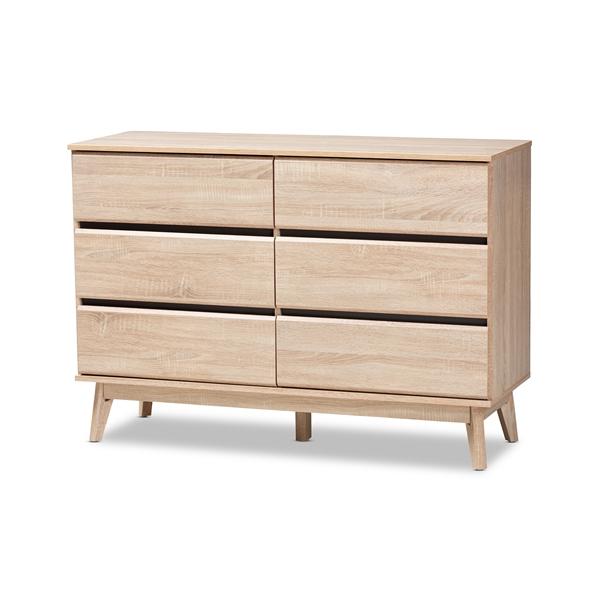 baxton studio Baxton Studio Miren Mid-Century Modern Light Oak and Dark Grey 5-Drawer Dresser