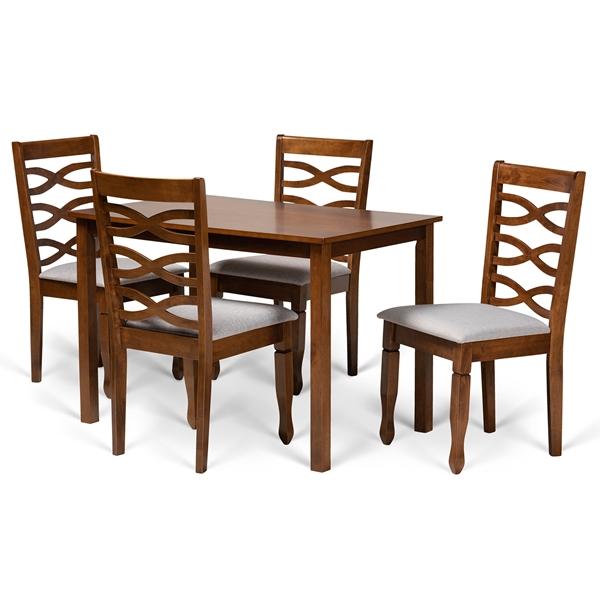 baxton studio Baxton Studio Mirna Modern and Contemporary Grey Fabric Upholstered and Walnut Brown Finished Wood 5-Piece Dining Set