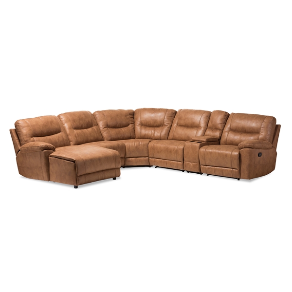 baxton studio Baxton Studio Mistral Modern and Contemporary Light Brown Palomino Suede 6-Piece Sectional with Recliners Corner Lounge Suite