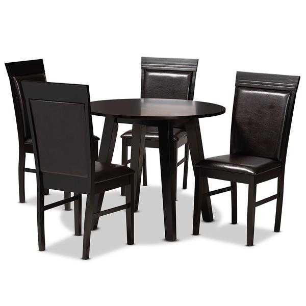 baxton studio Baxton Studio Miya Modern and Contemporary Dark Brown Faux Leather Upholstered and Dark Brown Finished Wood 5-Piece Dining Set