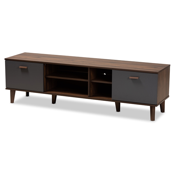 baxton studio Baxton Studio Moina Mid-Century Modern Two-Tone Walnut Brown and Grey Finished Wood TV Stand